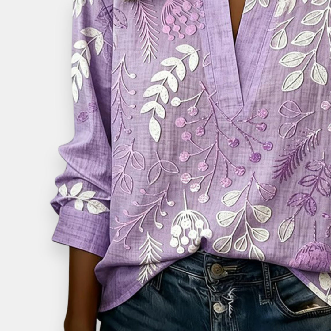 Anavira Patterned Women's Blouse with Relaxed Fit, view 6 - Elena Harper