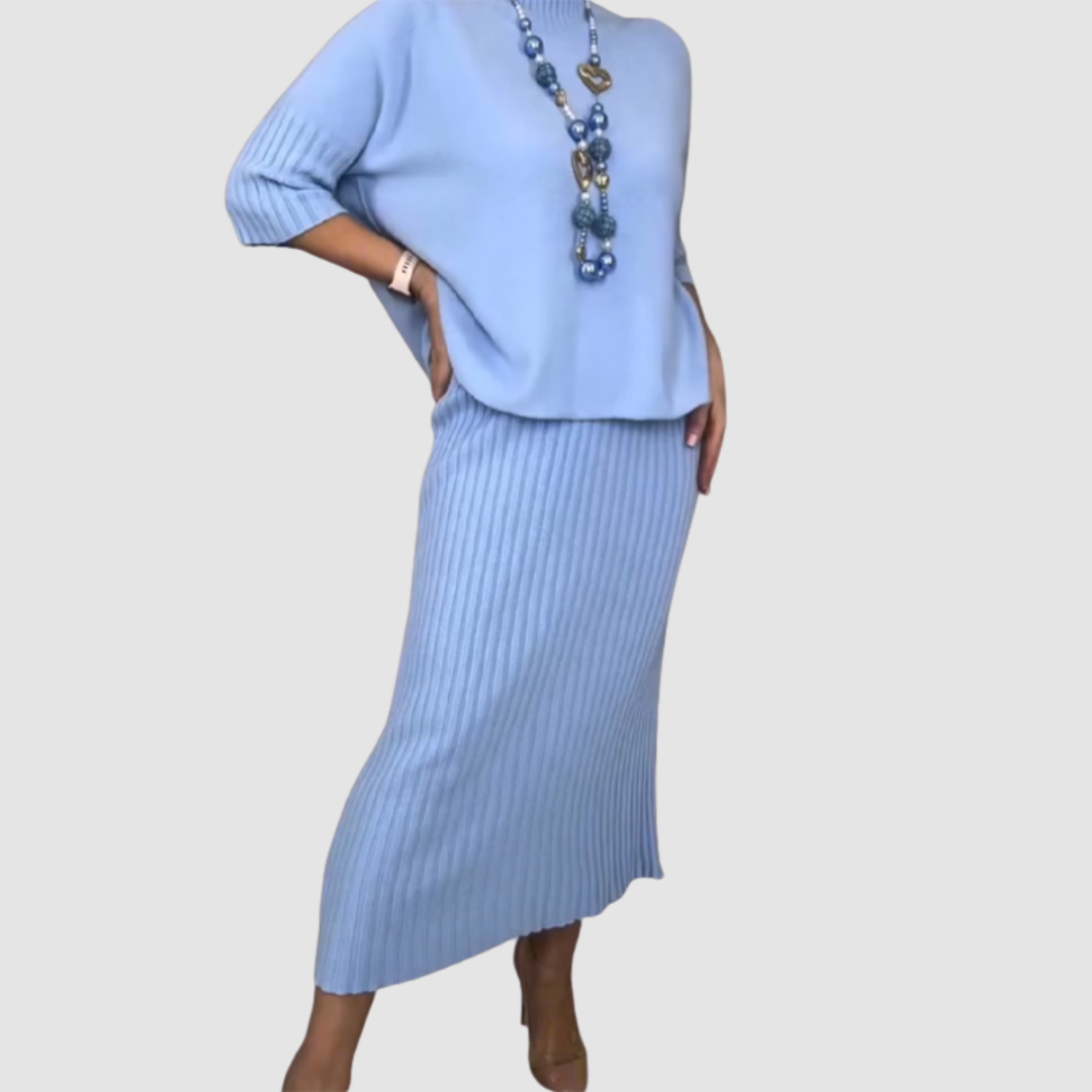 Lavinia Cozy Ribbed Skirt Set, view 3 - Elena Harper