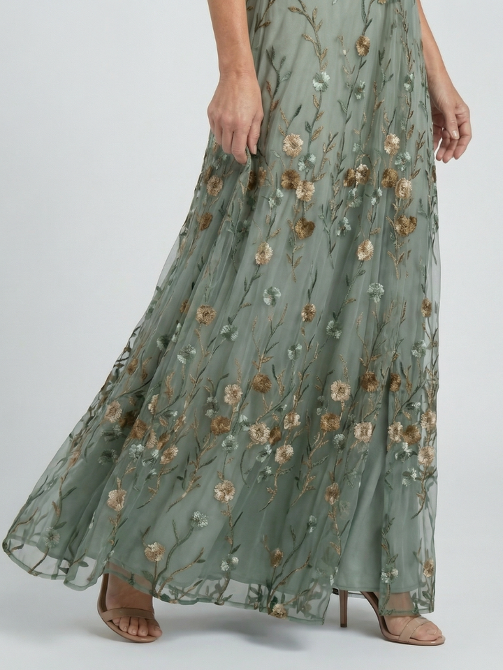 Long floral dress for women with wrap neckline