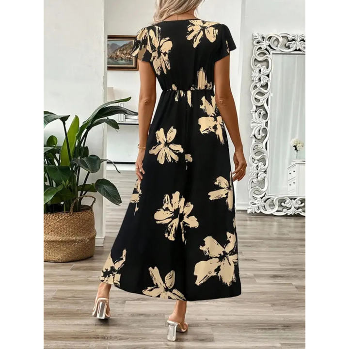 Odessa Elegant Midi Dress with Leaf Print, view 2 - Elena Harper