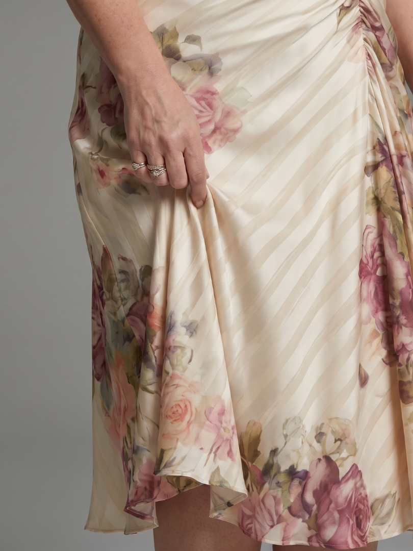 Women's Floral Wrap Midi Dress with Flutter Sleeves