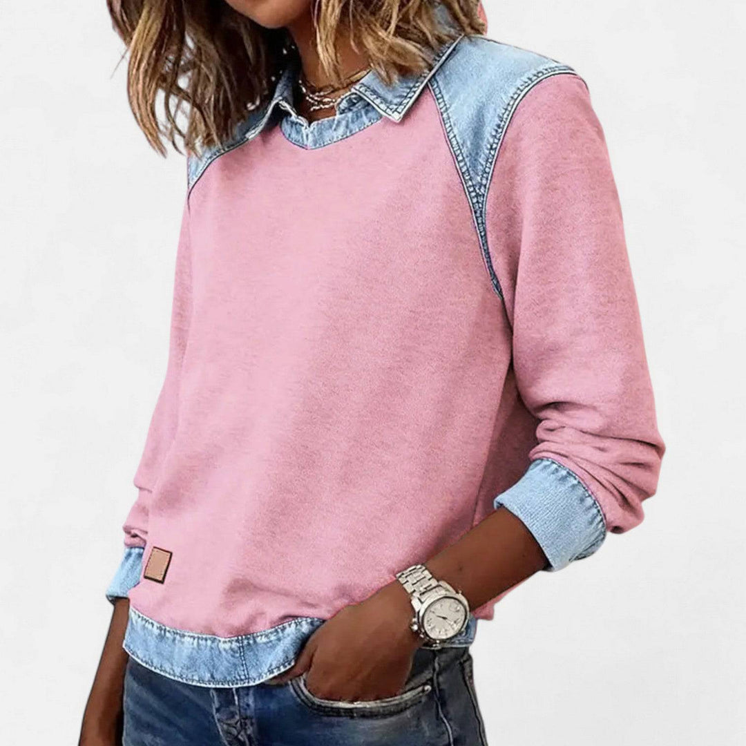 Emma & Rose Cape Town Zailah™ sophisticated sweater blouse with a stylish, fitted design and soft fabric in a neutral tone.