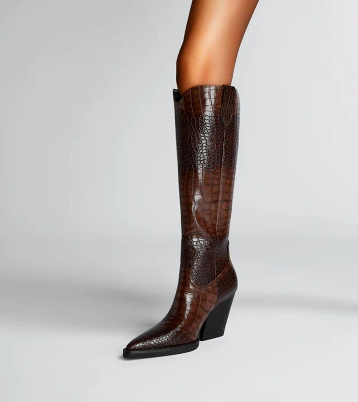 Westline | Knee-high Crocodile Effect Boots