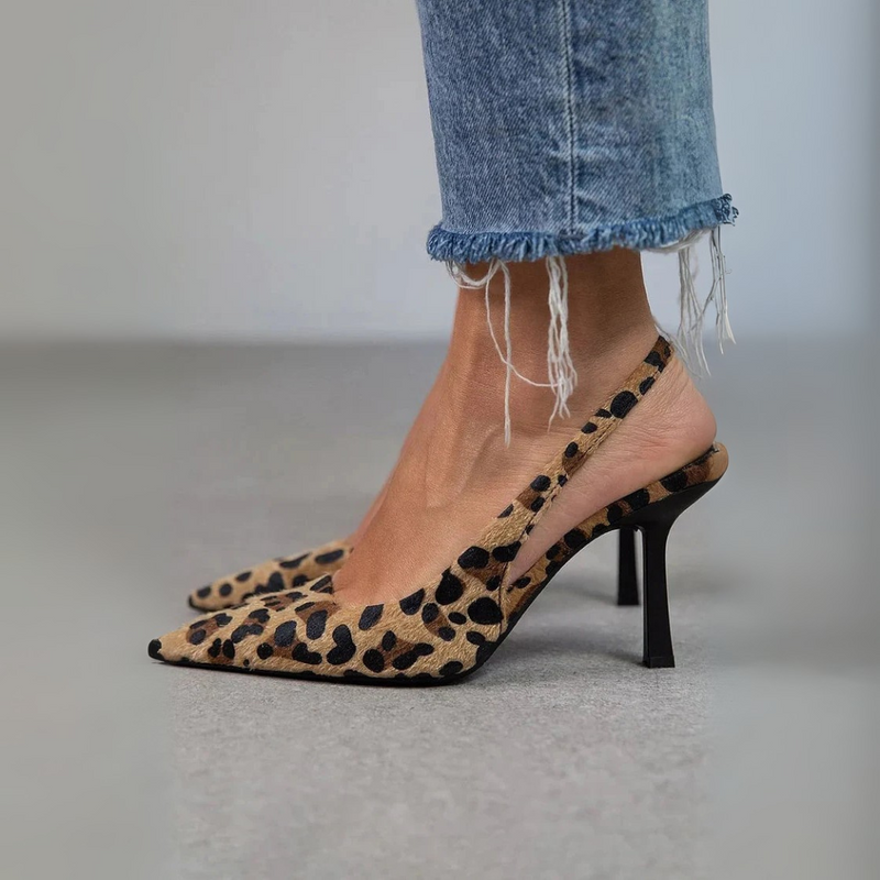 Ania Pointed Toe Heels with Leopard Print - Elena Harper