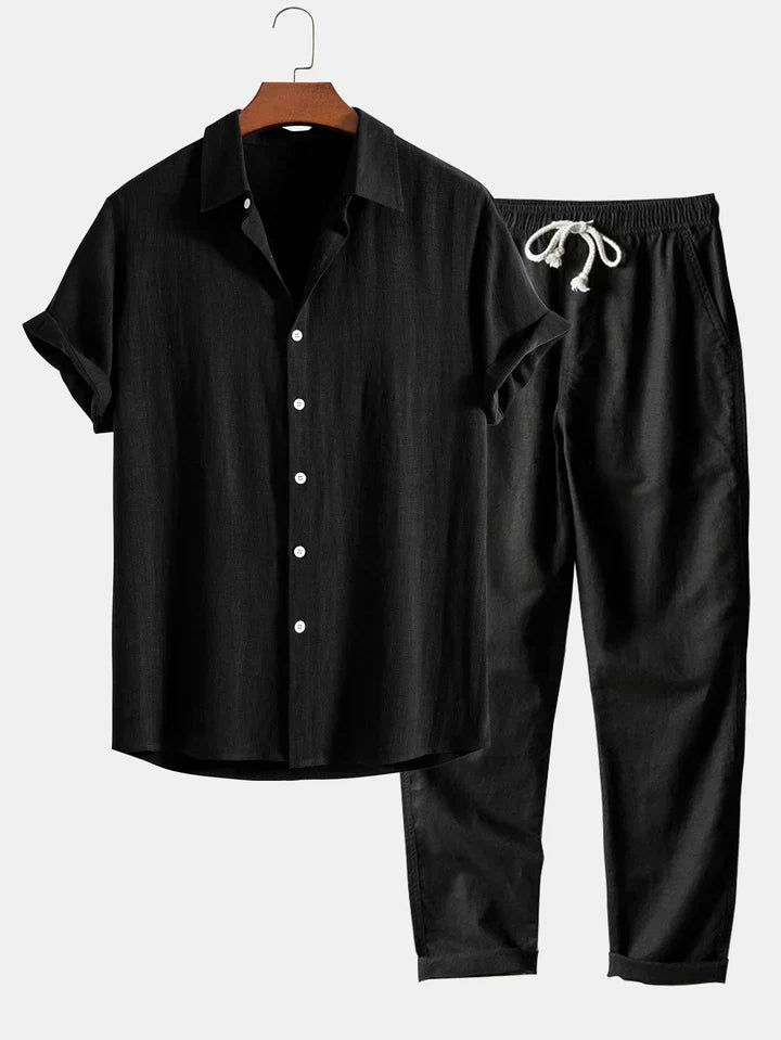 Booker Linen Blend Shirt with Straight Pants, view 6 - Elena Harper