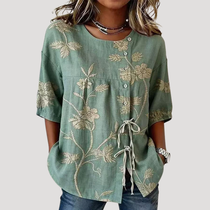 Bohemian Floral Women's Blouse with Short Sleeves