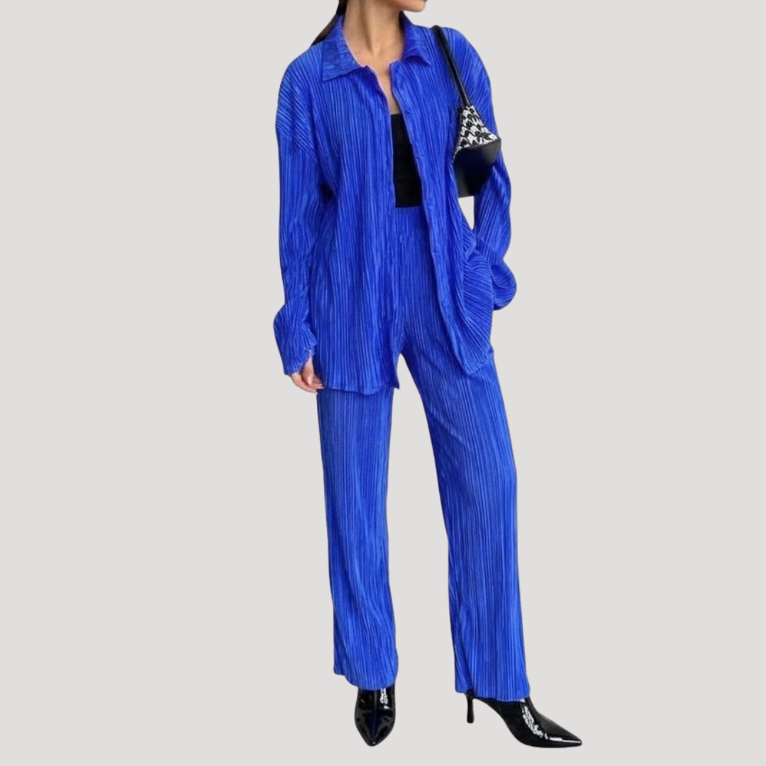 Women's Pleated Shirt and Pants Set