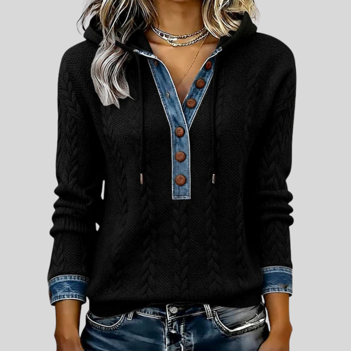 Norissea™ - Button-Front Knit Hoodie Pullover