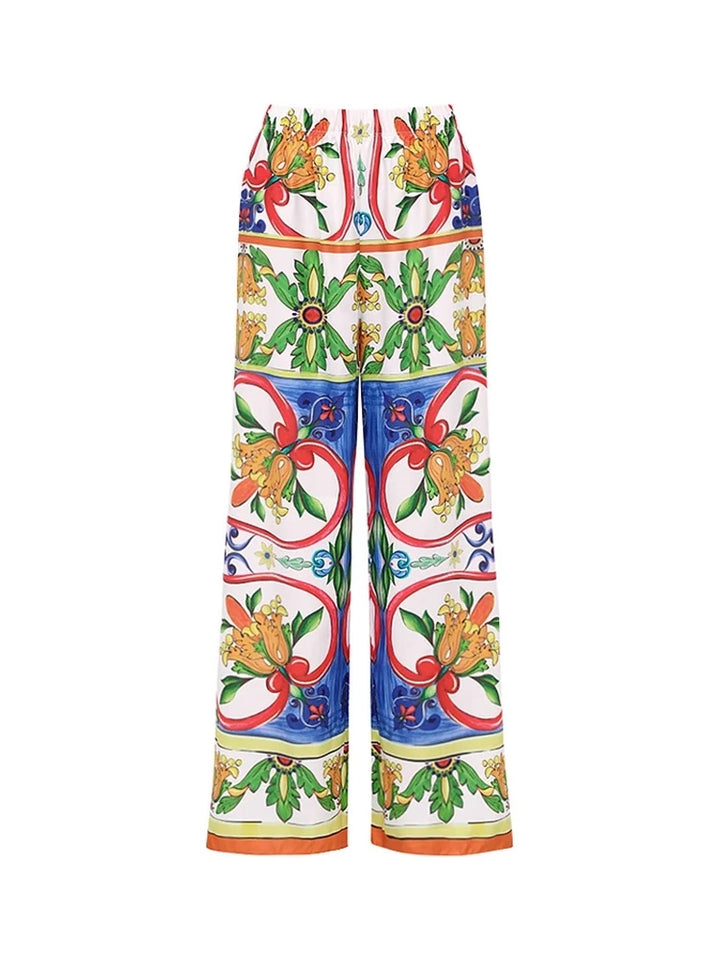 Ruffle Enamel Floral Print Swimsuit Set