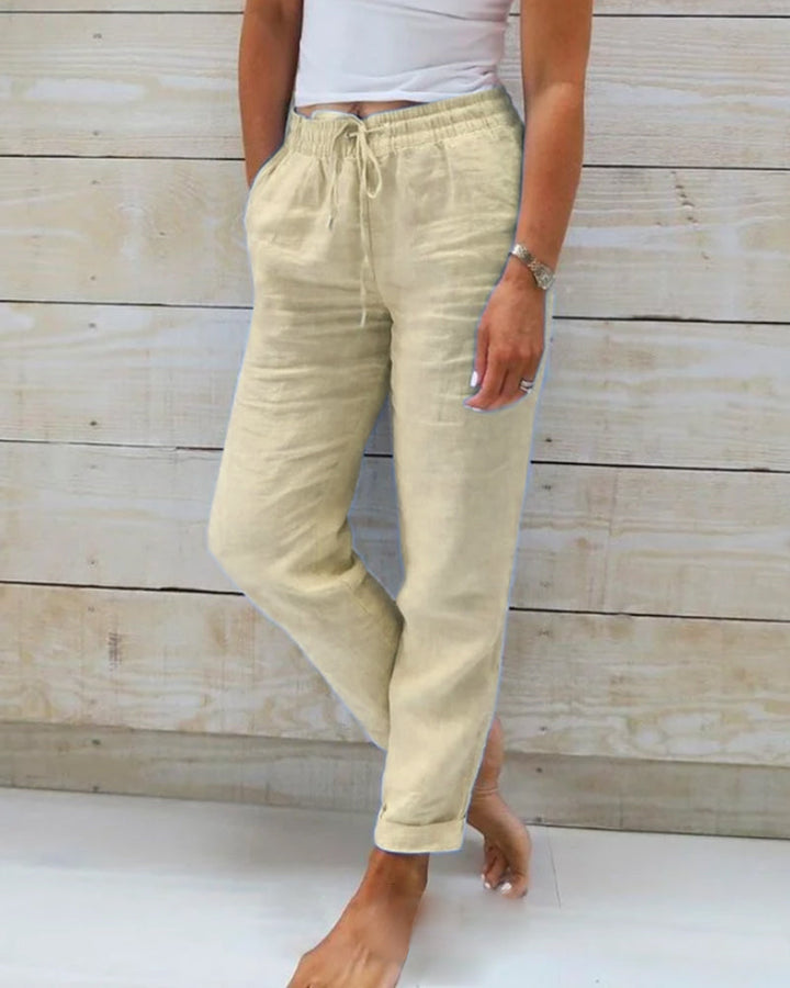 Allison Luxe Cotton-Linen Tailored Trousers - Elena Harper
