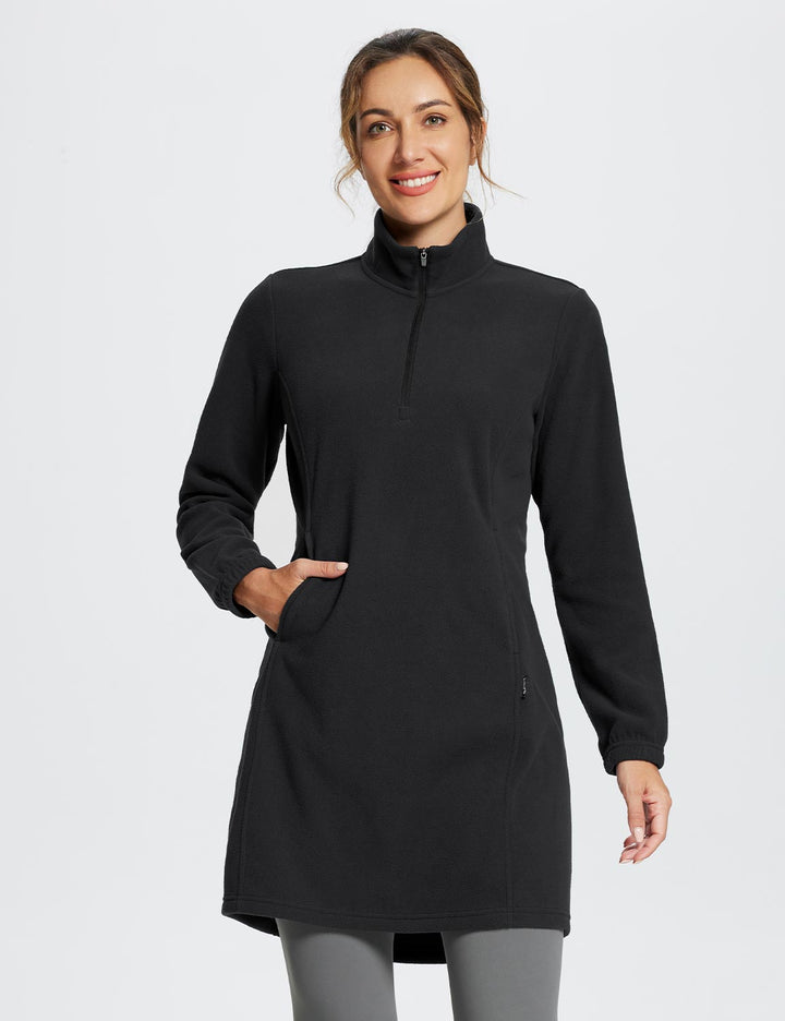 Women's Winter Tunic Dress with Half Zip, High Collar, and Kangaroo Pocket