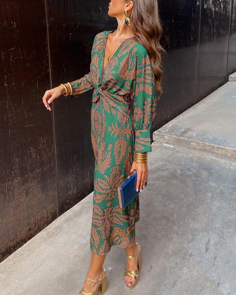 Isadora Elegant Midi Dress with Timeless Charm Print, view 3 - Elena Harper