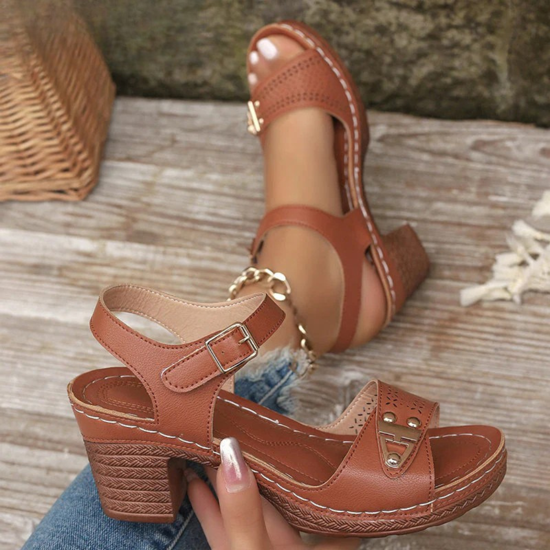 Raya Orthopedic Sandals with Block Heel, view 3 - Elena Harper