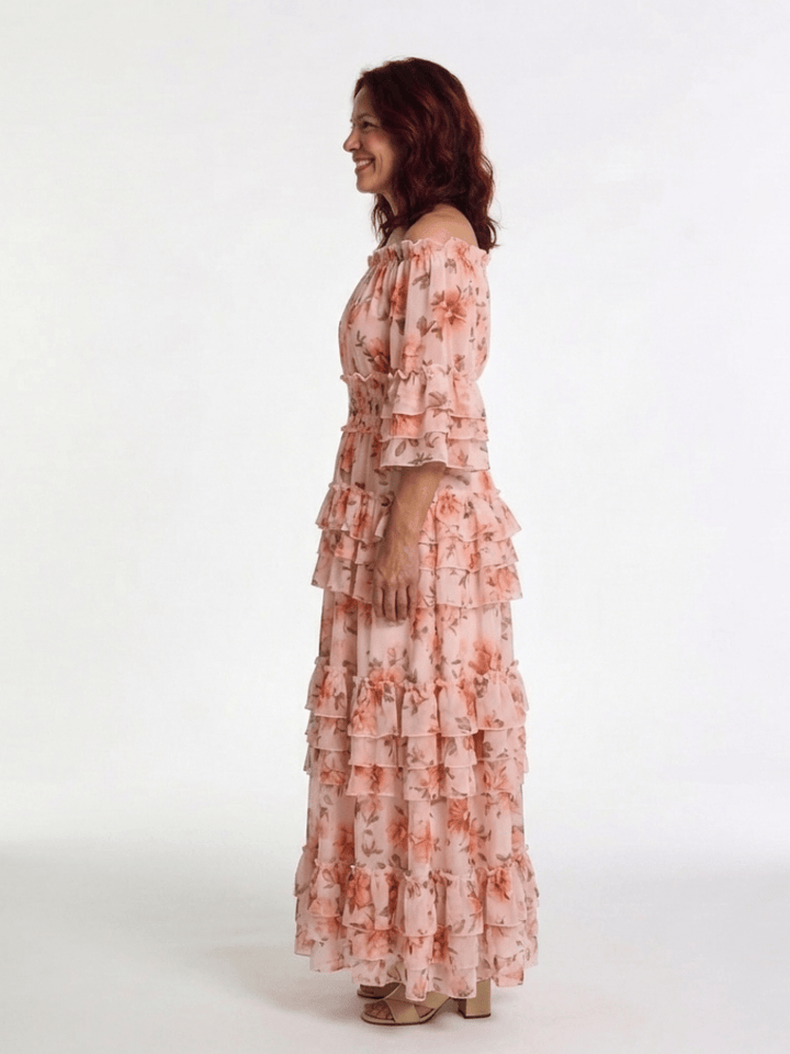 Emma & Rose Cape Town Rosalie™ ruffle tiered maxi dress with flowing fabric and layered ruffle details, full-length design.