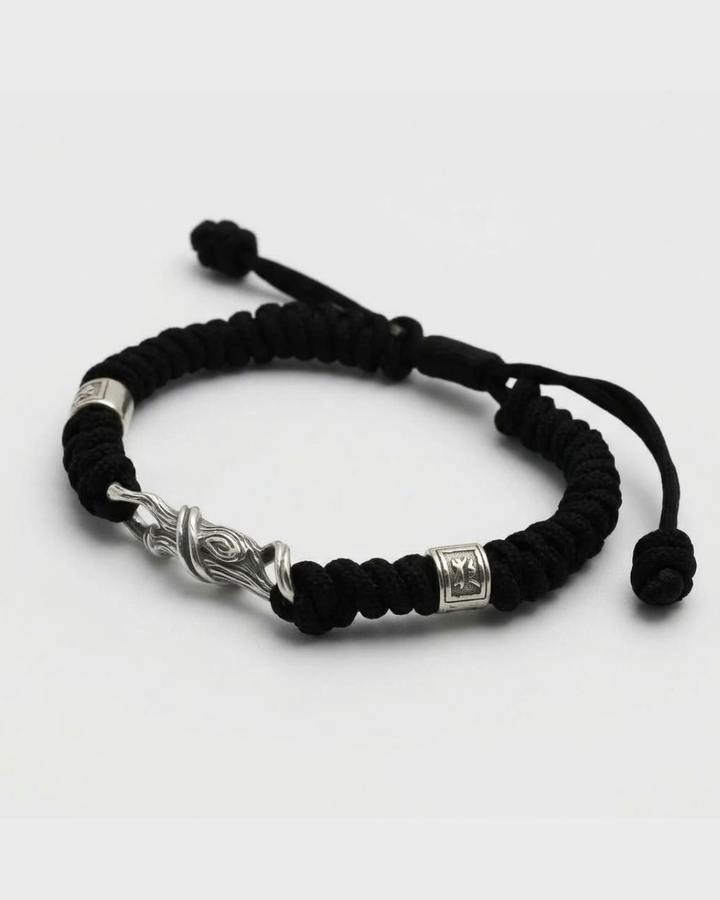 Adjustable Cord and Sterling Silver Bracelet for Men