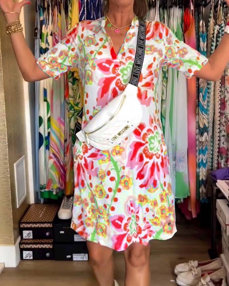 Ivendra Short Sleeve Floral Print Dress - Elena Harper