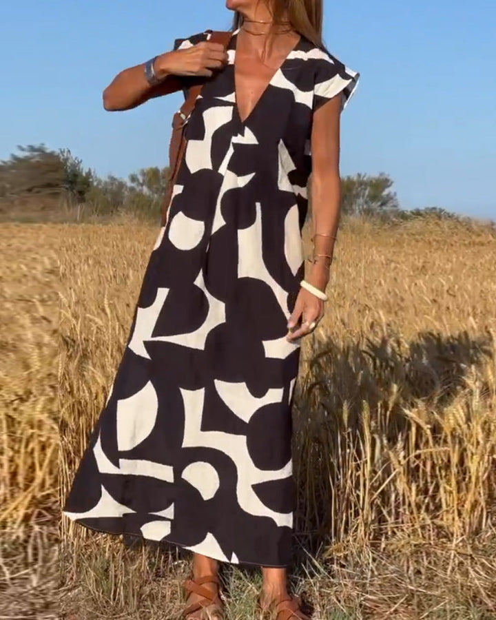 Sophie - V-neck Printed Maxi Dress