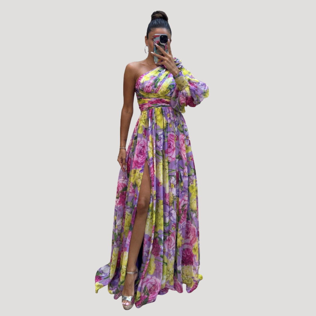Chic Asymmetrical Long Floral Dress