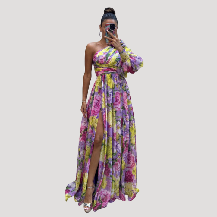 Chic Asymmetrical Long Floral Dress