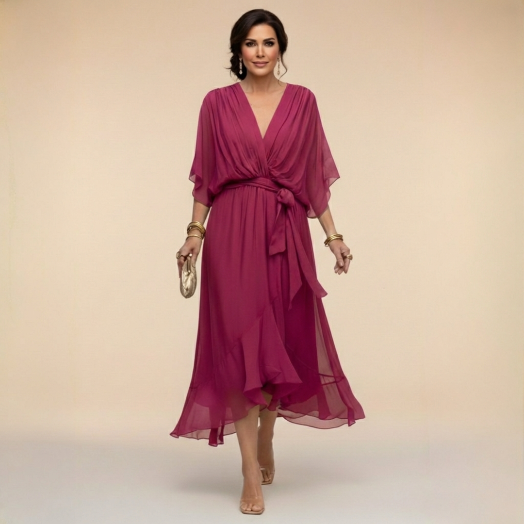 CHIFFON DRESS WITH V-NECK FOR WOMEN