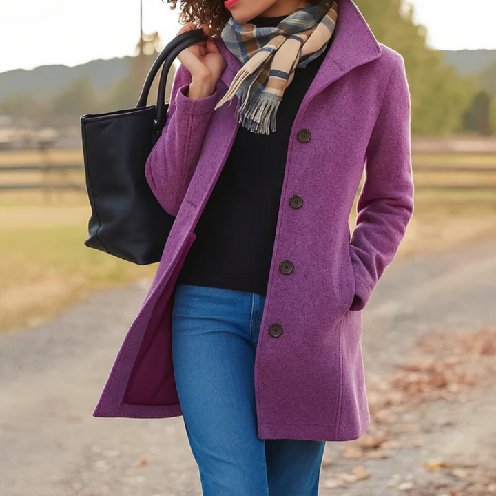 Quendra Long-Sleeve Button Coat, view 3 - Elena Harper