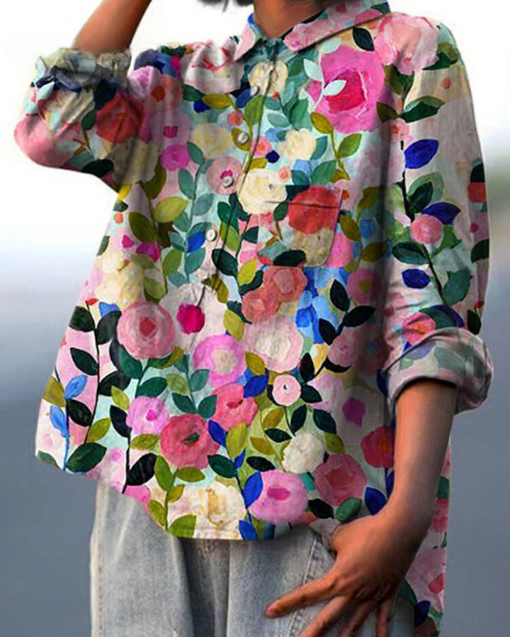 Bella | Women's Floral Button Front Pocket Blouse