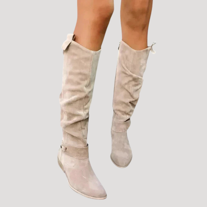 Women’s Knee-High Flat Boots with Buckle Detail