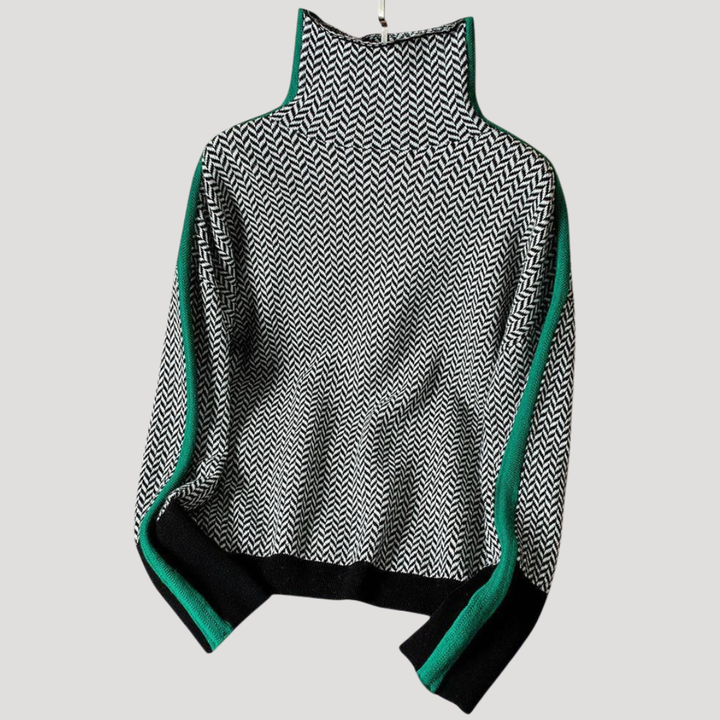 Women's Jacquard Roll Neck Sweater with Contrasting Sleeves