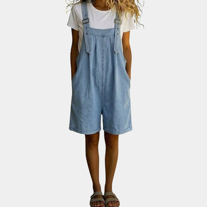 Clara | Denim Dungarees in Soft Cotton with Vintage Wash in Light Blue