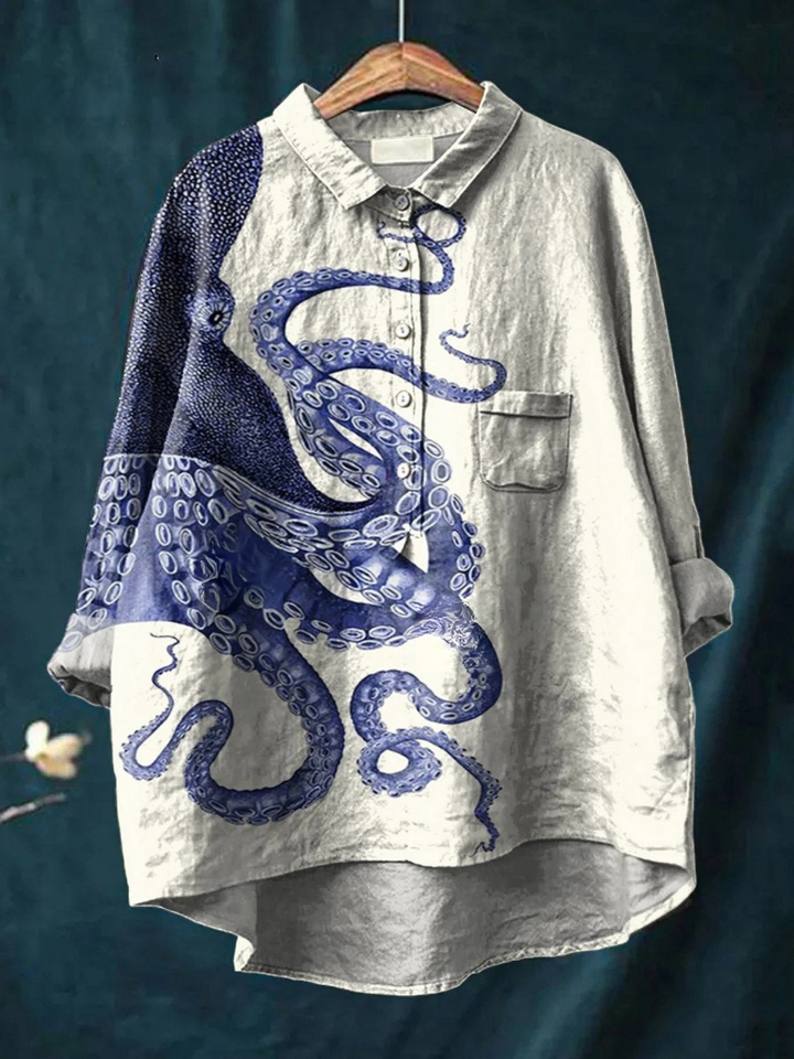 Elissa Casual T-Shirt with Deep Sea Octopus Print for Women - Elena Harper