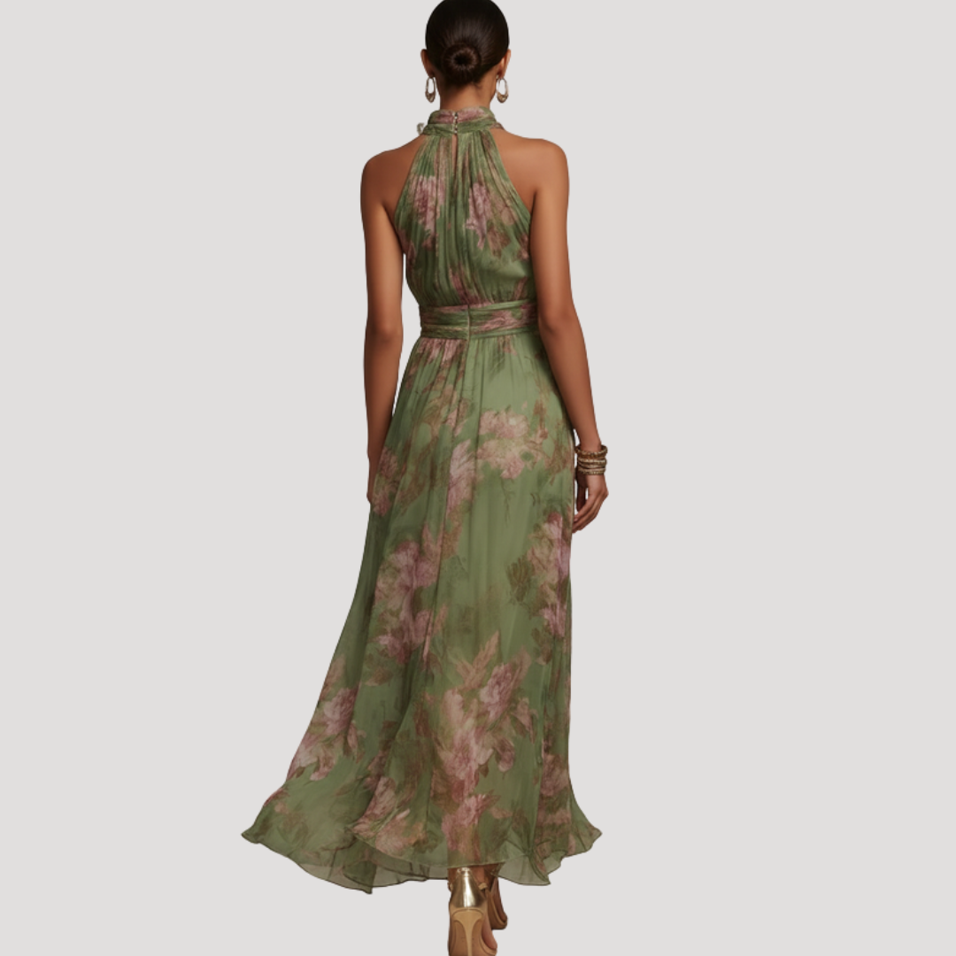 Elegant Floral Long Halter Dress