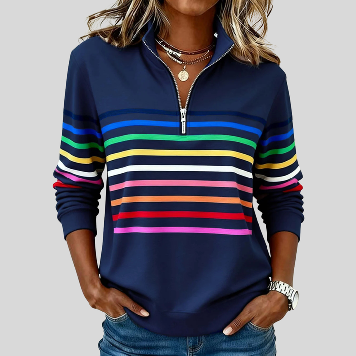 Sanne™ | Colorful Striped Sweater with Quarter Zip