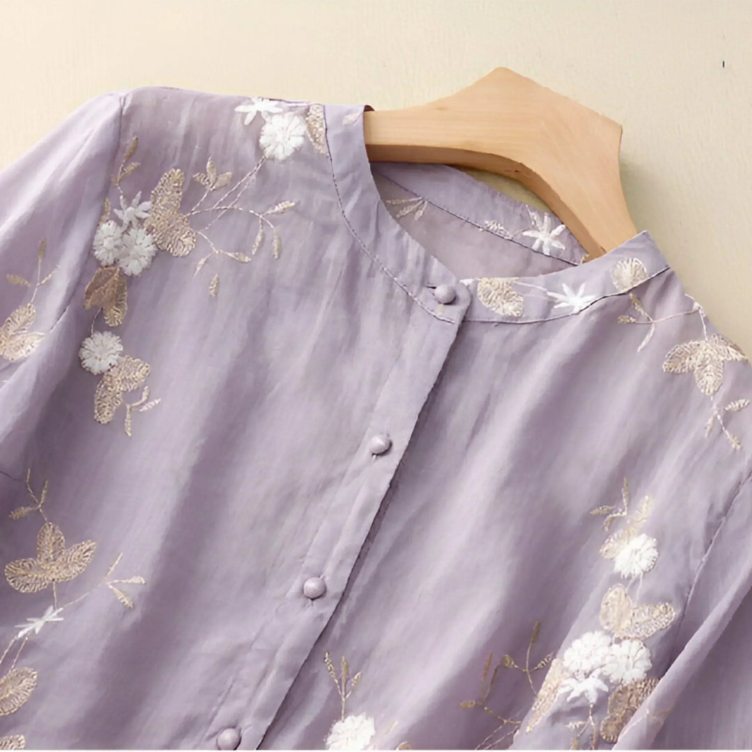 Carmelita Embroidered Sheer Blouse, view 6 - Elena Harper