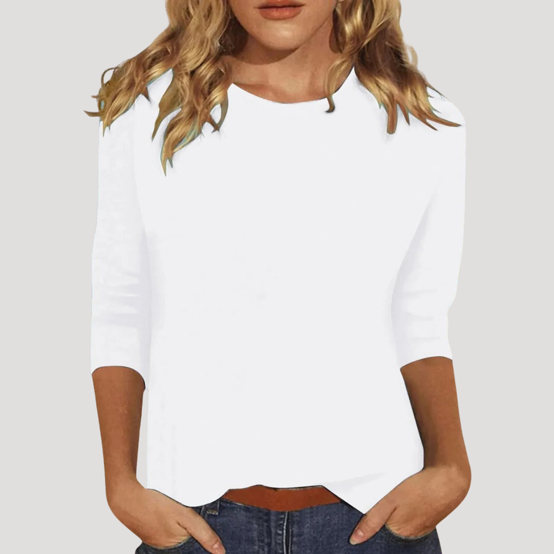 Casual Women's Blouse with Round Neck and 3/4 Sleeves