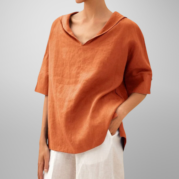 Molly – Relaxed Collar V-Neck Top