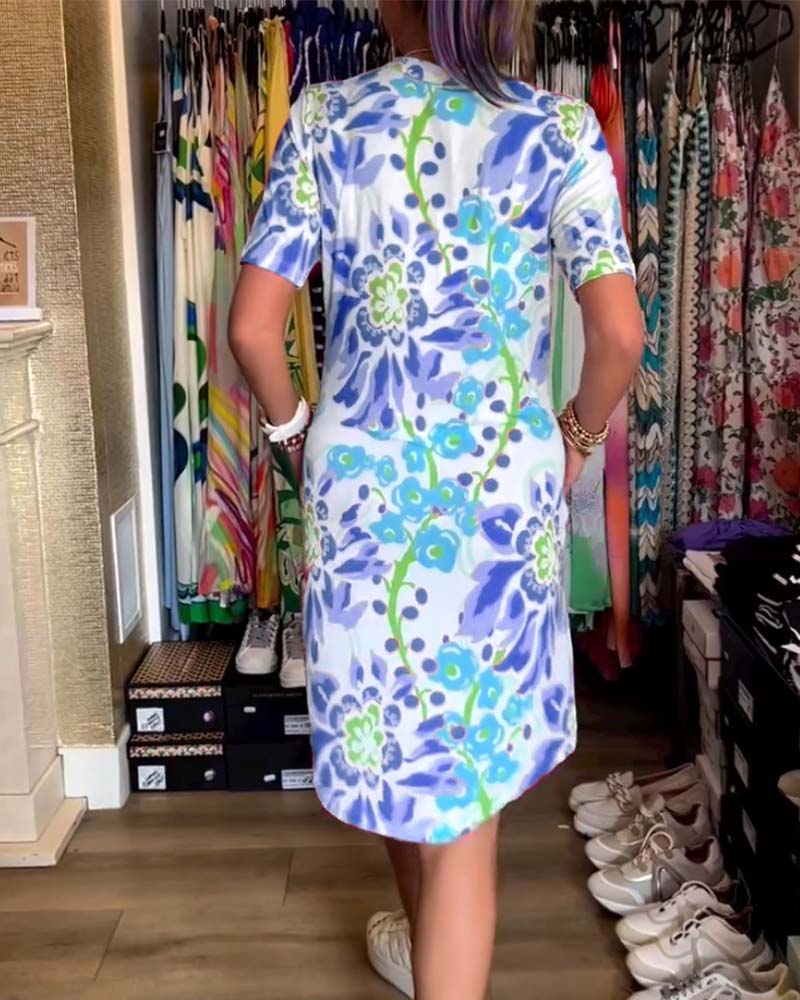Ivendra Short Sleeve Floral Print Dress - Elena Harper
