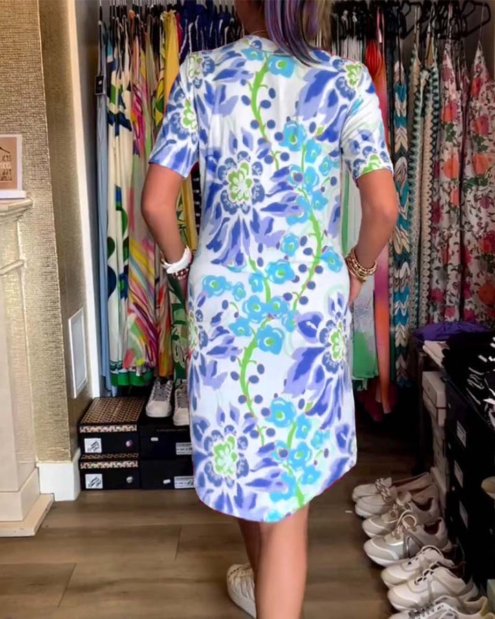 Ivendra Short Sleeve Floral Print Dress - Elena Harper