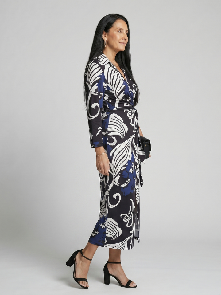 Elden Relaxed Wrap Midi Dress - Elena Harper