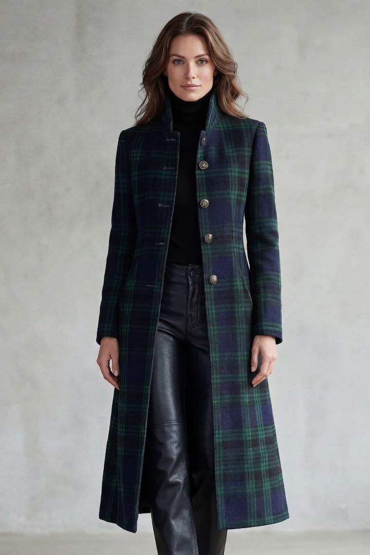 Women's Highland Check Silhouette Wool Blend Coat Celestine, view 2 - Elena Harper