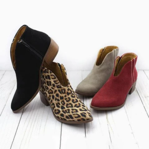Women's Ankle Boots V Shape Low Heel with Zipper