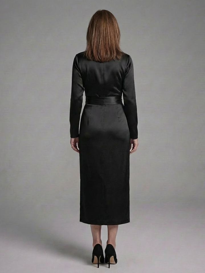 Alouette Long Sleeve Wrap Tie Midi Dress - Elena Harper
