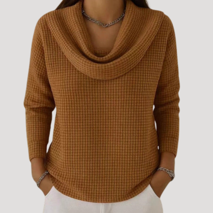 Women's Long Sleeve Draped Neck Comfortable Sweater