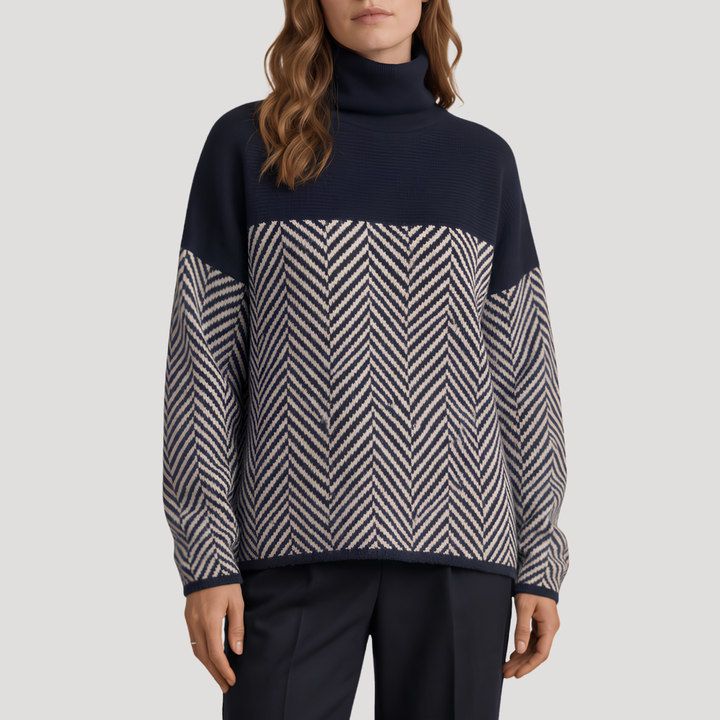 Women's Chevron Knit Sweater with Turtleneck