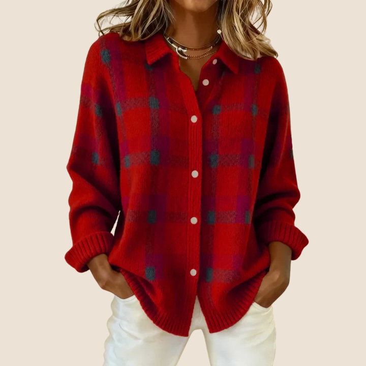 Trendy Women's Fleece Vest with Buttons and Check Pattern