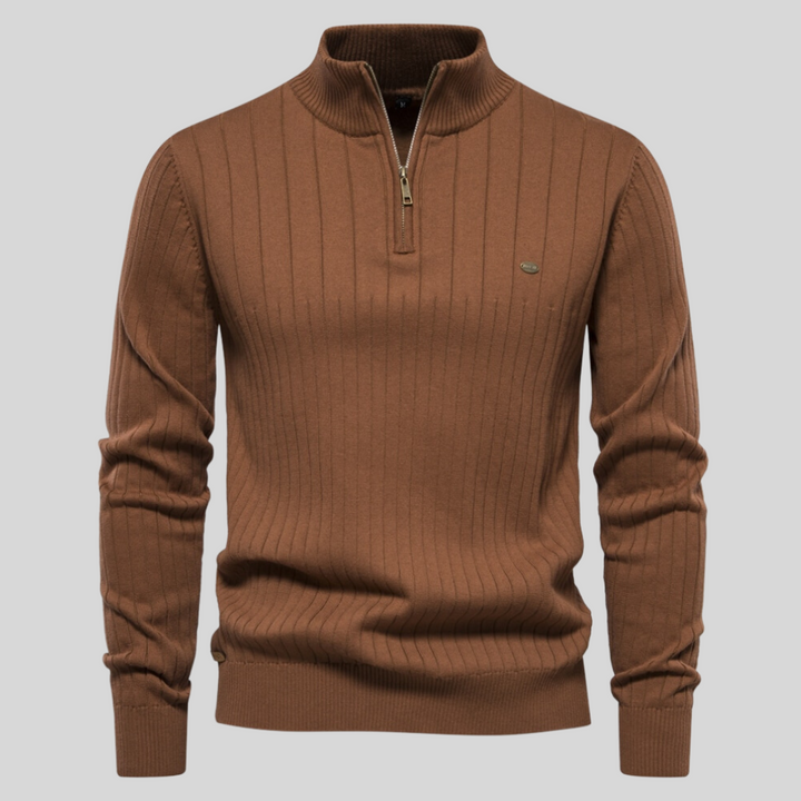 Men's Quarter Zip Long Sleeve Sweater for Effortless Style, view 8 - Elena Harper