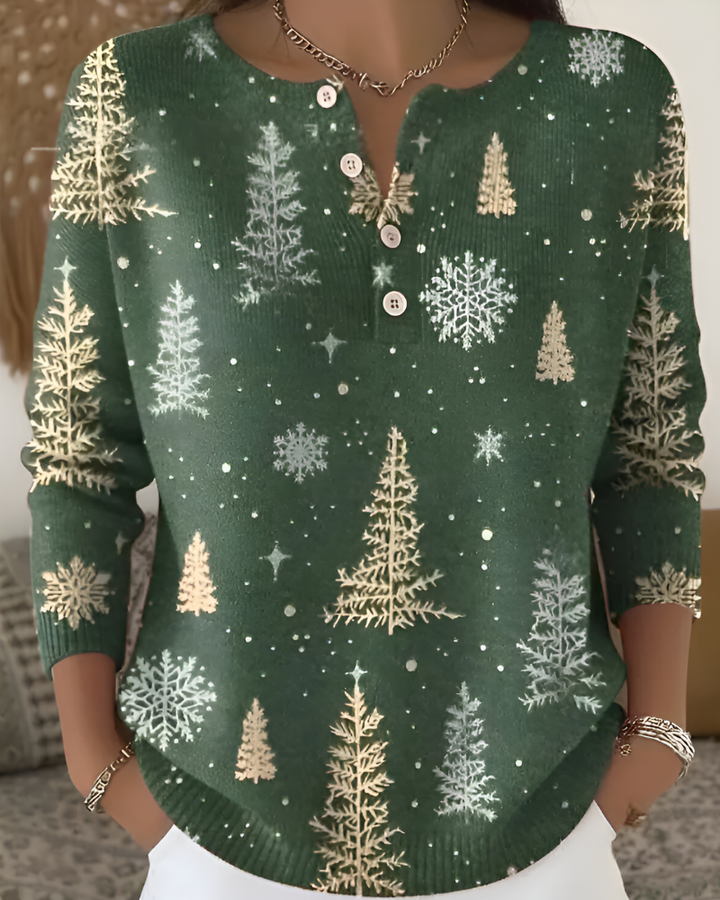 Emy Festive Christmas Print Top, view 2 - Elena Harper