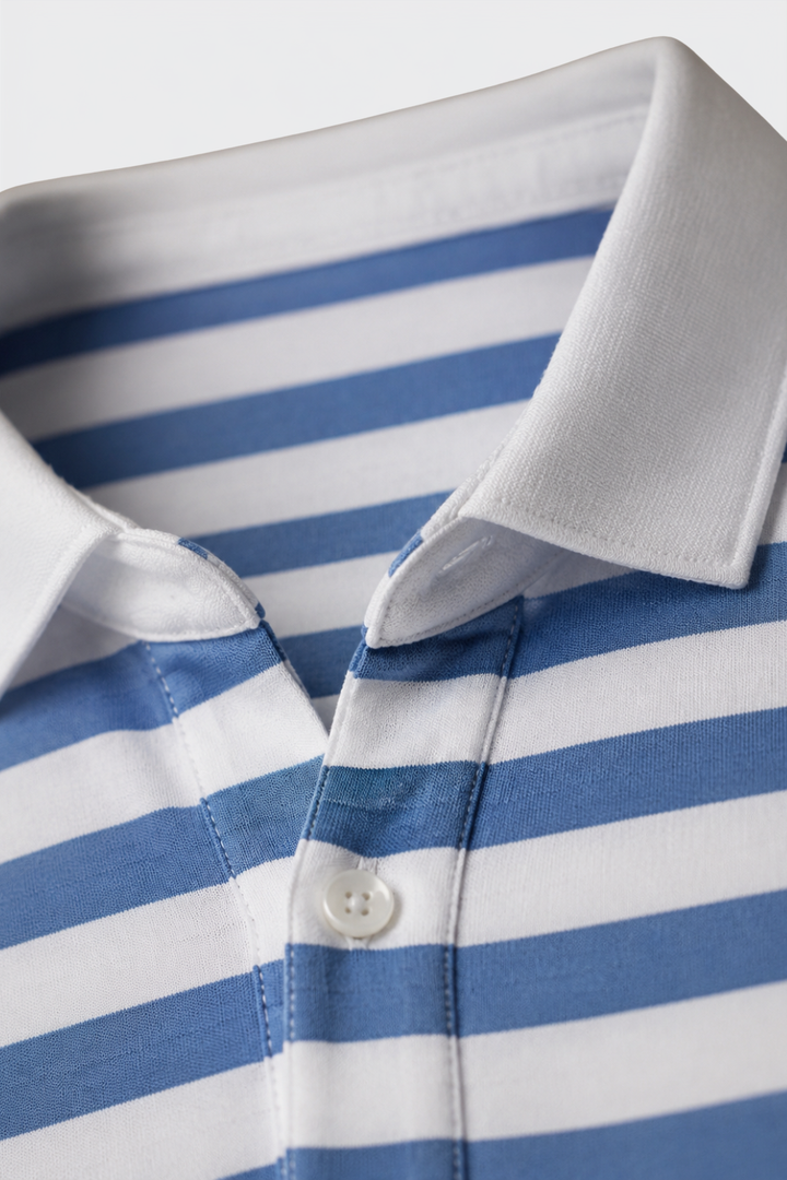 Men's Striped Polo Shirt Classic Collar, view 2 - Elena Harper
