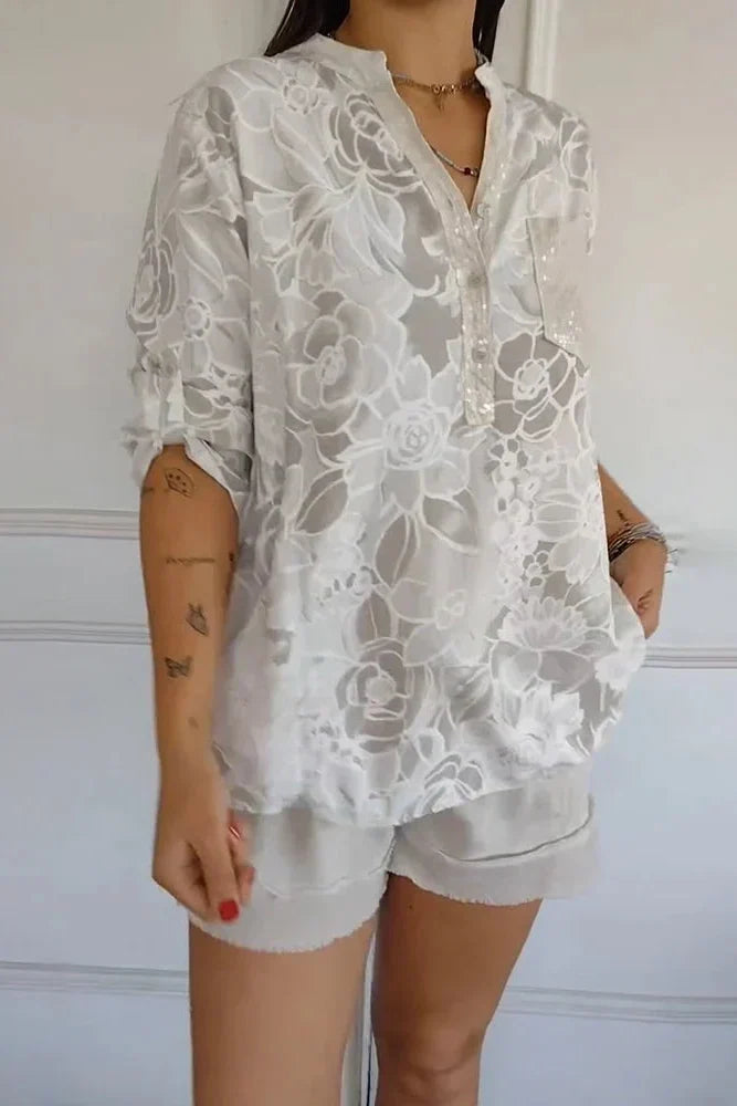 Women's Short Sleeve Floral Lace Blouse
