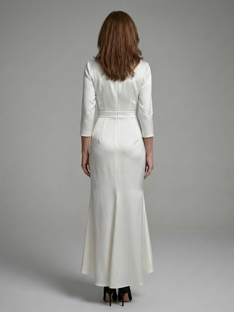 Women's Long Sleeve Wrap Midi Dress Elegant High Low Design, view 2 - Elena Harper