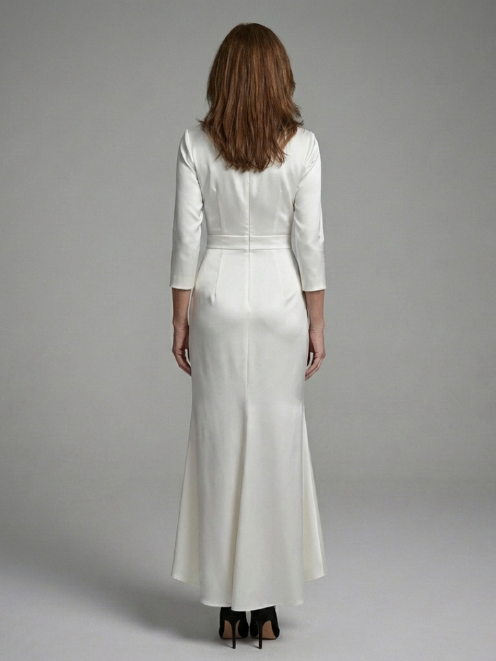 Women's Long Sleeve Wrap Midi Dress Elegant High Low Design, view 2 - Elena Harper